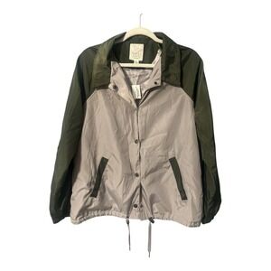 Full Tilt Womens Gray/Green Button Front Windbreaker, XL